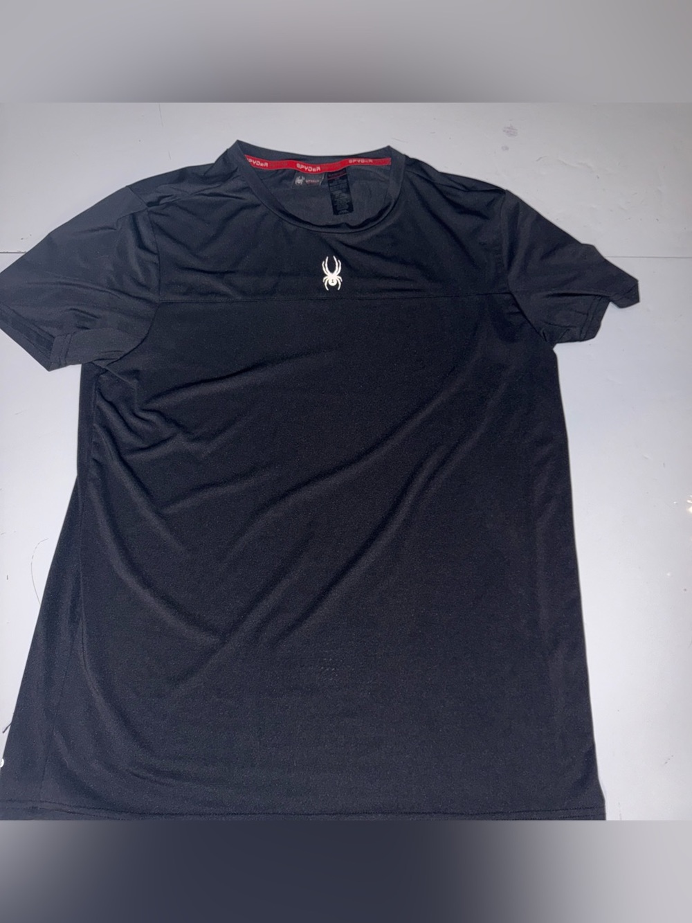 Spyder Shirt Mens Large Black Short Sleeve Crew Neck Gym Performance Training